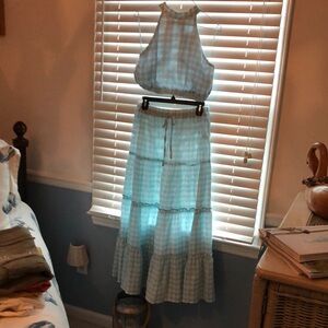 Blue and White Halter Tiered Maxi Sundress